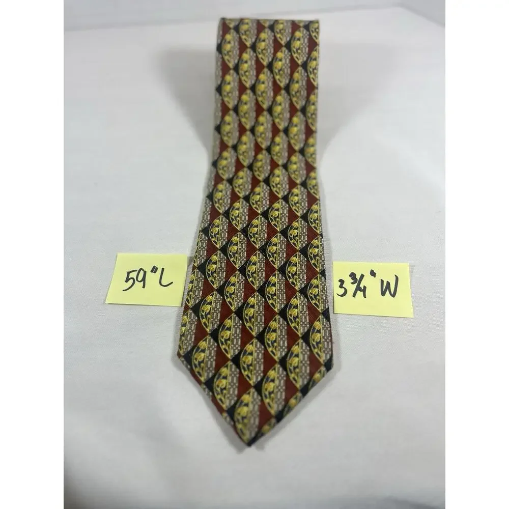 ERMENEGILDO ZEGNA Men' Silk Multicolor Red, Yellow, Leaf Pattern Geometric James